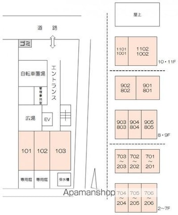 朝日プラザアーバンコア高松４０４号[1K/18.9m2]の配置図