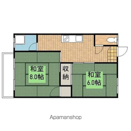 第３花月荘　１[2DK/38m2]の間取図