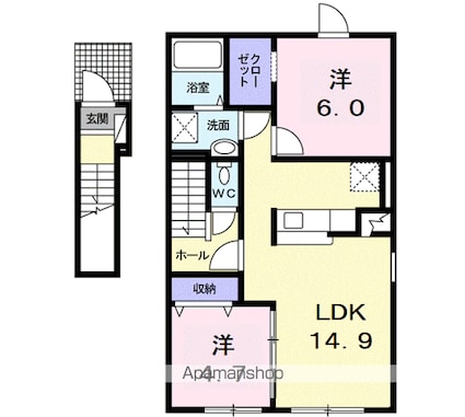 カーチェ稲田[2LDK/59.7m2]の間取図