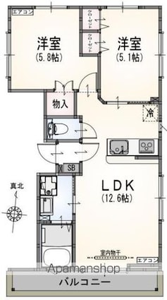（仮称）サンライズ中野江原町[2LDK/48.74m2]の間取図