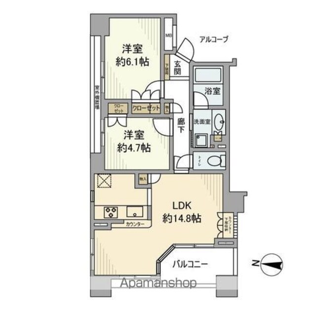 ヒルズ国立[2LDK/58.55m2]の間取図