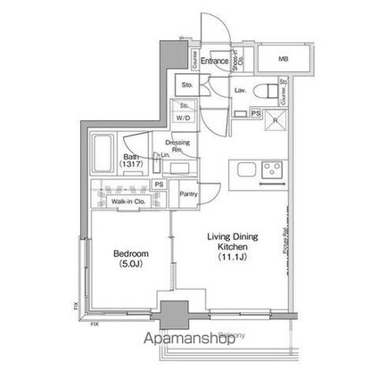 ザ・パークハビオ住吉[1LDK/41.19m2]の間取図