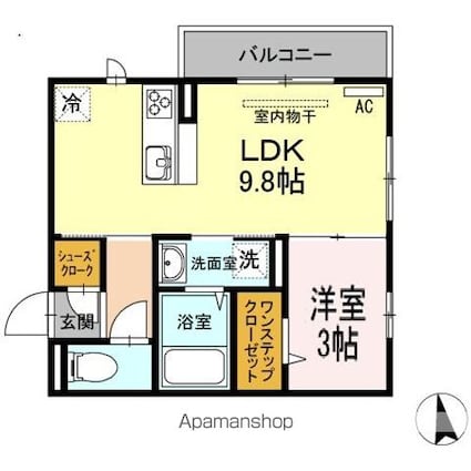 アゼリアブロム[1LDK/32.8m2]の間取図