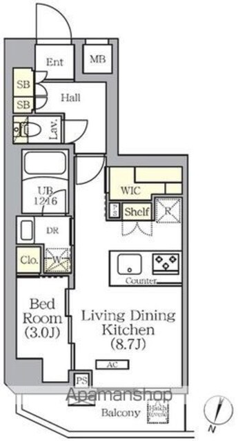 ＡＲＫＭＡＲＫ世田谷砧[1LDK/34.04m2]の間取図