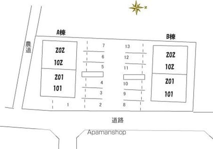 クレセオｓａｋｕｒａ　Ｂ棟[1LDK/46.83m2]の配置図