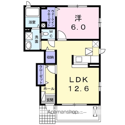 ガーデンハウス朝日山　Ｂ[1LDK/46.22m2]の間取図