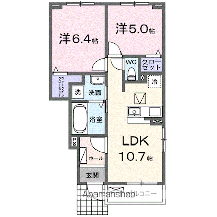 ロイセレストＡ[2LDK/50.47m2]の間取図