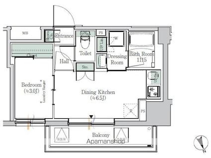 ＯＮＥ　ＲＯＯＦ　ＲＥＳＩＤＥＮＣＥ　ＡＳＡＫＵＳＡＢＡＳＨＩ[1DK/25.18m2]の間取図