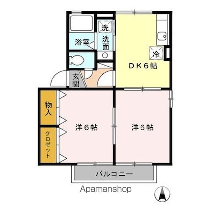 アイリスガーデン菰池　Ｂ棟[2DK/42.08m2]の間取図