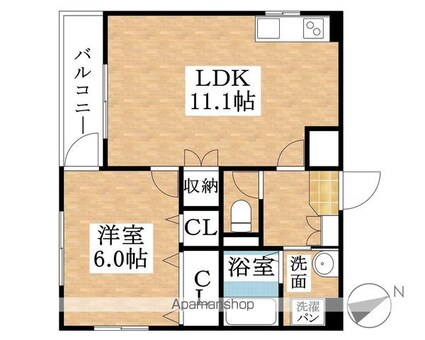 スタジオーネ[1LDK/41.9m2]の間取図