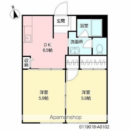 サンテトマト壱番館[2DK/38.83m2]の間取図