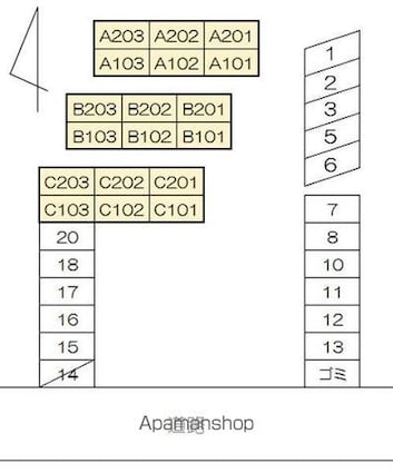 アルベール屋島[1K/26.5m2]の配置図