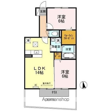ラ・ルル　六条Ａ・Ｂ[2LDK/57.89m2]の間取図