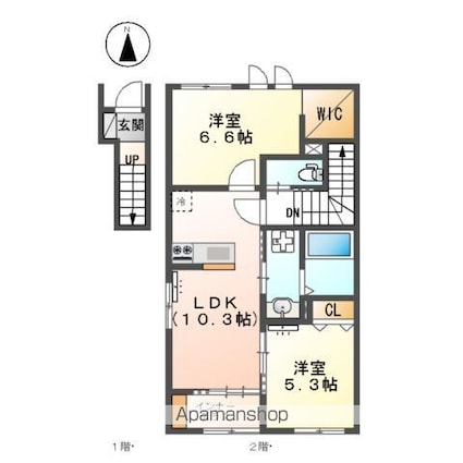 ハビテーション　南高田[2LDK/56.89m2]の間取図