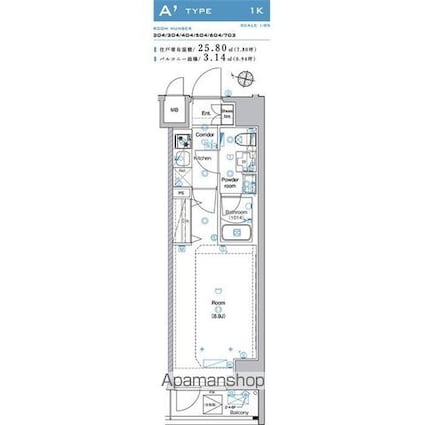 アンベリール亀戸パーク[1K/25.8m2]の間取図