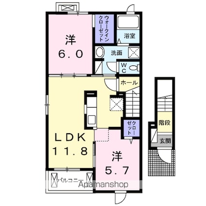 メイプルランドⅡ[2LDK/56.68m2]の間取図