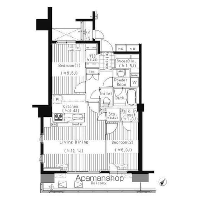 ＰＲＩＭＥ　ＵＲＢＡＮ　東中野　ＣＯＵＲＴ[2LDK/66.75m2]の間取図
