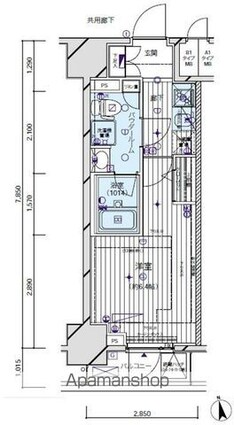 メインステージ亀戸Ⅱ[1K/22.37m2]の間取図