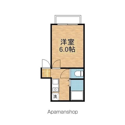 グランモア港ヶ丘２Ｄ棟[1K/24.8m2]の間取図