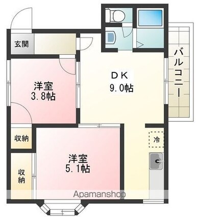 Ｃａｓａ・ＶｅｒｄｅＢ[2DK/38.5m2]の間取図