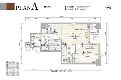 東京都中野区東中野２丁目[1LDK/43.09m2]の間取図