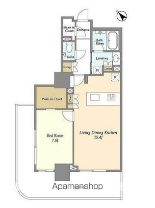 フロンティア新宿タワー[1LDK/57.08m2]の間取図