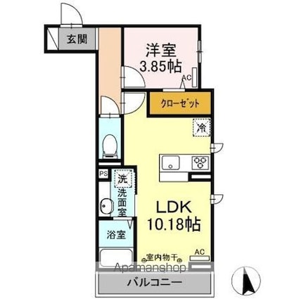 Ｂｌａｎｃｈｅｎｅｉｇｅ　Ａ棟[1LDK/36.62m2]の間取図