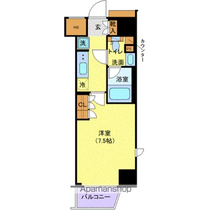 ジェノヴィア新宿早稲田グリーンヴェール[1K/25.57m2]の間取図