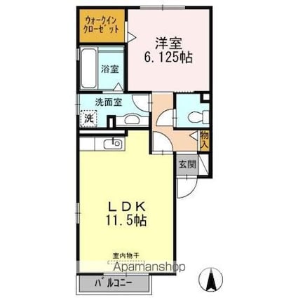 ヒルズ馬見塚[1LDK/45.84m2]の間取図