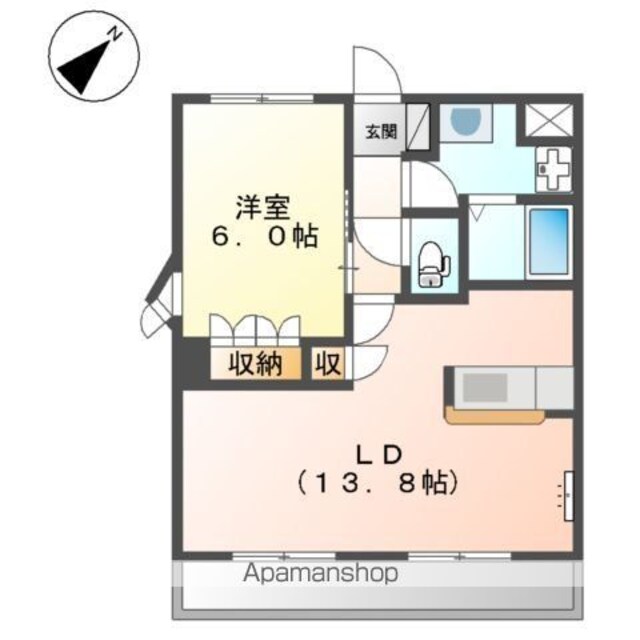 和歌山県和歌山市栗栖[1LDK/45.36m2]の間取図