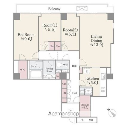 小石川パークタワー[3LDK/102.18m2]の間取図