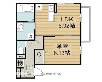 ＧＬ　Ｐｌｕｓ　ＨＩＧＡＳＨＩＹＡＧＵＲＡ[1LDK/40.93m2]の間取図