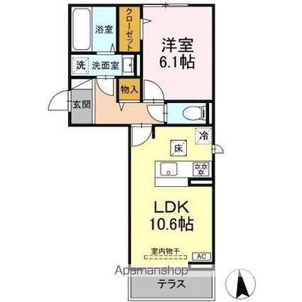 Ｇｒａｃｅ　Ｙａｍａ（グレイス　ヤマ）[1LDK/42.93m2]の間取図