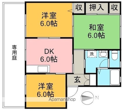 シャーメゾン中通　Ａ棟[3DK/55.08m2]の間取図