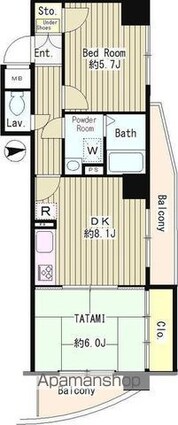 レジデンス武蔵野[2DK/47.53m2]の間取図