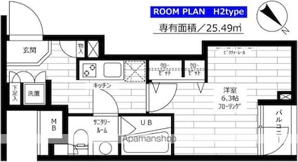 グランドコンシェルジュ用賀アジールコート[1K/25.49m2]の間取図
