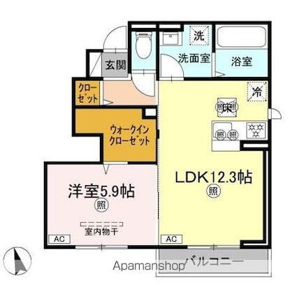 マーメゾン新福[1LDK/46.6m2]の間取図