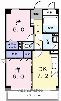 グランデール　一本松[2DK/47.61m2]の間取図