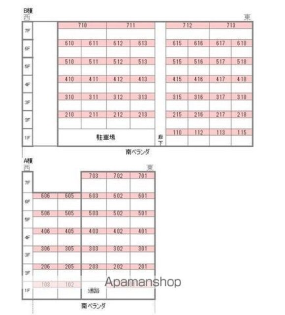 ラッセルスクエア松山市駅　Ａ・Ｂ棟[2K/35m2]の配置図