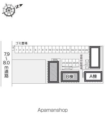 レオパレス新涯ロータスＢ棟[1K/23.18m2]の配置図