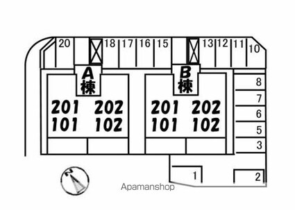 シャトレー安井　Ｂ棟[2LDK/58.79m2]の配置図