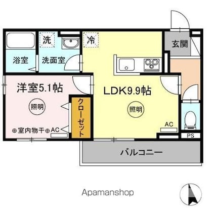 ユニヴェール　Ｅ棟[1LDK/37.68m2]の間取図