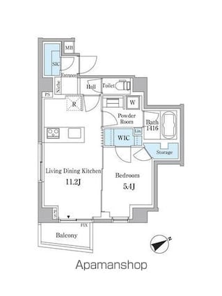 ピエール・リヴィエール白金台Ⅱ[1LDK/45.18m2]の間取図