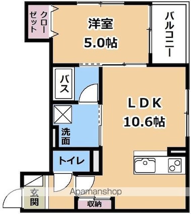 ウォグノォつきのわ[1LDK/38.09m2]の間取図
