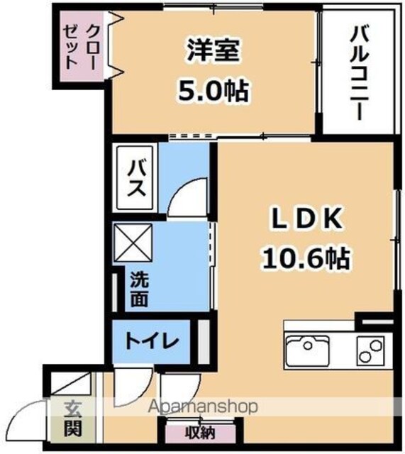 ウォグノォつきのわ[1LDK/38.09m2]の間取図