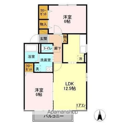 アムールスクウェア　弐番館[2LDK/55m2]の間取図