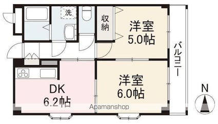 香川県高松市今里町１丁目[2DK/42.42m2]の間取図