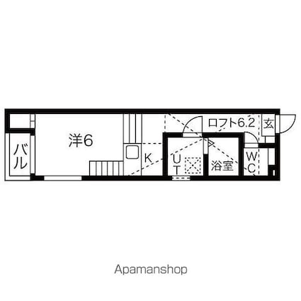 サニーベール志賀町[1K/22.3m2]の間取図