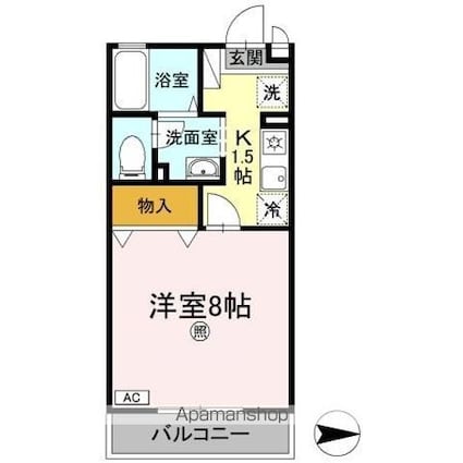 ベルシャトル　Ｂ棟[1K/26.71m2]の間取図