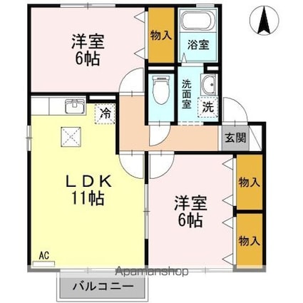 メルベーユ[2LDK/55.44m2]の間取図